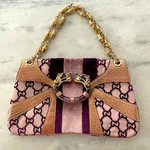 Gucci bag in leather & suede with gold chain